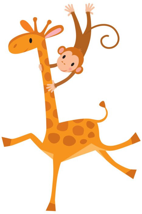 Sticker Giraffe mit Affe auf dem Hals