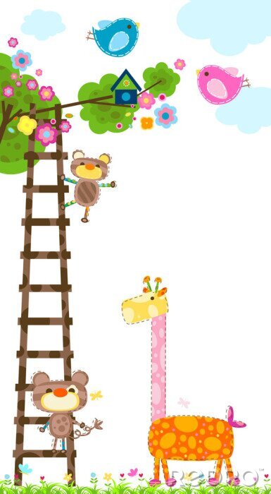 Sticker Giraffen Teddybären und Baum