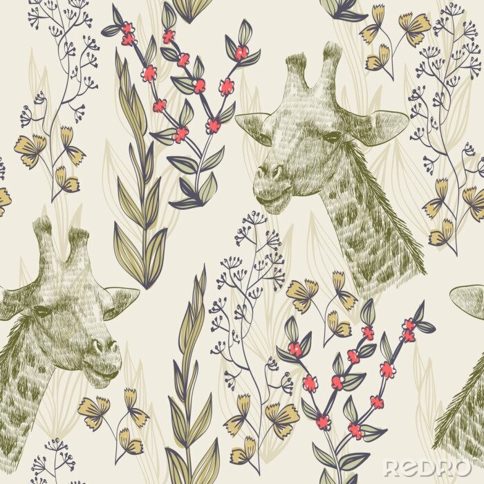 Sticker Giraffen und die umliegende Natur