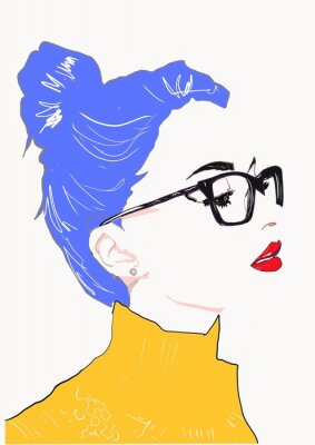 Sticker Girl with glasses. Student girl. Smart girl. Portrait young woman