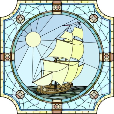 Glasmalerei mit Segelboot