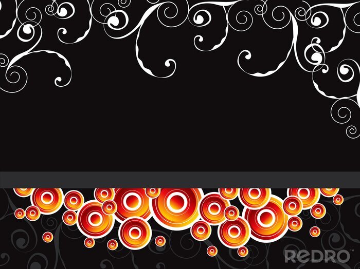 Sticker glühenden Retro- Kreisen mit wirbelt auf schwarzem Hintergrund aufgeteilt