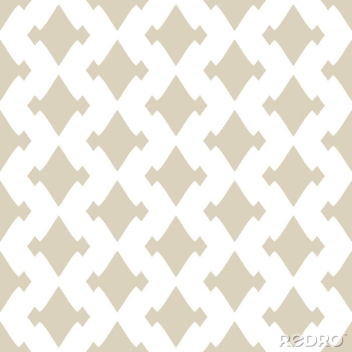 Sticker Golden vector geometric seamless pattern with rhombuses, diamond shapes. Argyle texture. Tribal ornament, folk motif. Simple white and gold pastel abstract background. Repeat design for decor, print