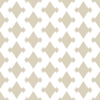Sticker Golden vector geometric seamless pattern with rhombuses, diamond shapes. Argyle texture. Tribal ornament, folk motif. Simple white and gold pastel abstract background. Repeat design for decor, print