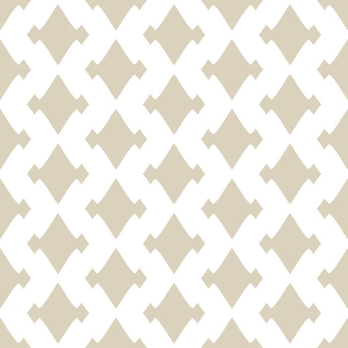 Sticker Golden vector geometric seamless pattern with rhombuses, diamond shapes. Argyle texture. Tribal ornament, folk motif. Simple white and gold pastel abstract background. Repeat design for decor, print