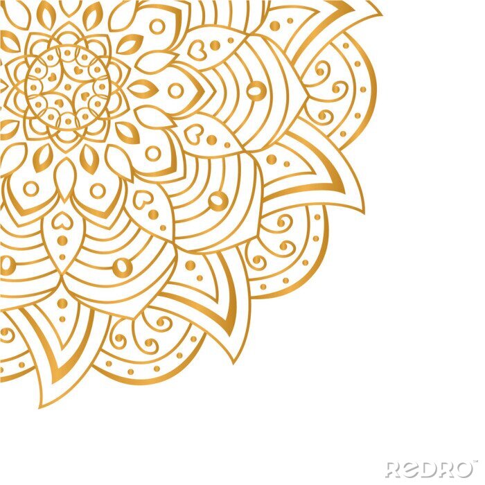Sticker Golden vector mandala isolated on white background. A symbol of life and health. Invitation, wedding card, scrapbooking, magic symbol.