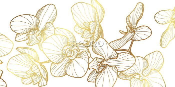 Sticker Goldene abstrakte Orchideenblüten auf weißem Hintergrund