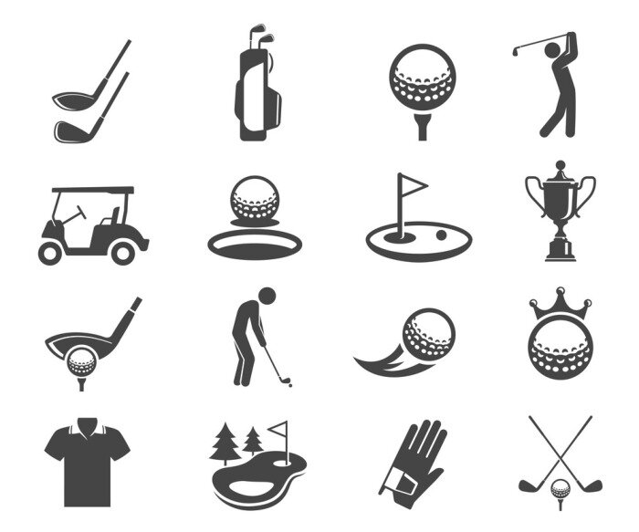 Sticker Golf Sport auf einfachen Symbolen dargestellt