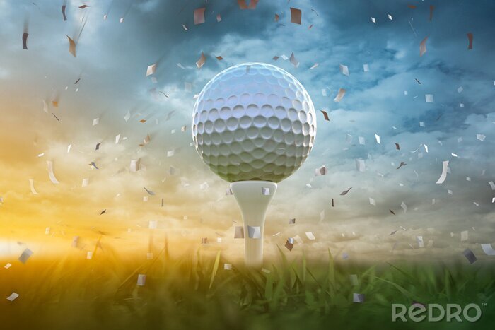 Sticker Golfball und Konfetti Grafik 3D