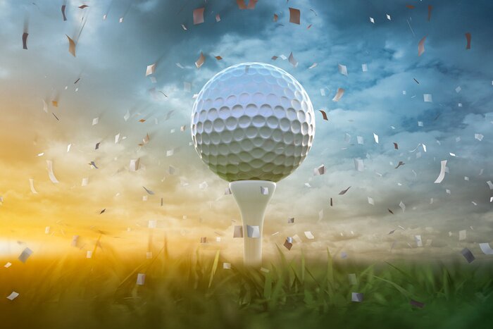 Sticker Golfball und Konfetti Grafik 3D