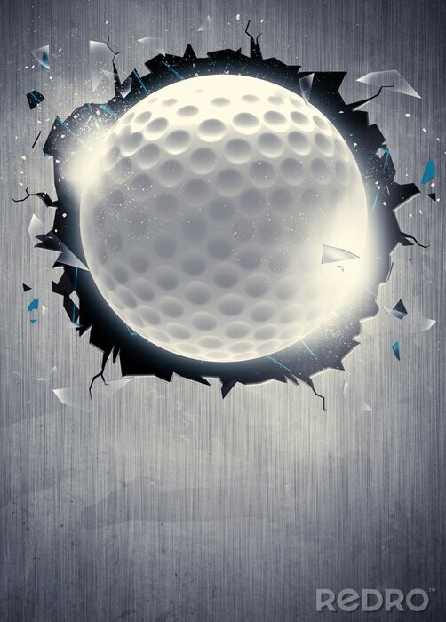Sticker Golfball zerschlägt eine silberne Wand