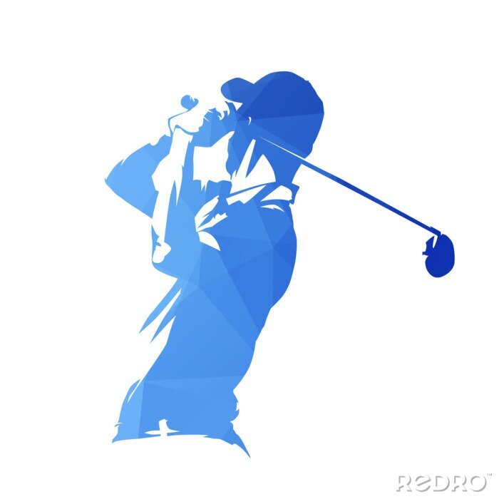 Sticker Golfspieler, abstraktes blaues geometrisches Vektorschattenbild