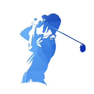 Sticker Golfspieler, abstraktes blaues geometrisches Vektorschattenbild