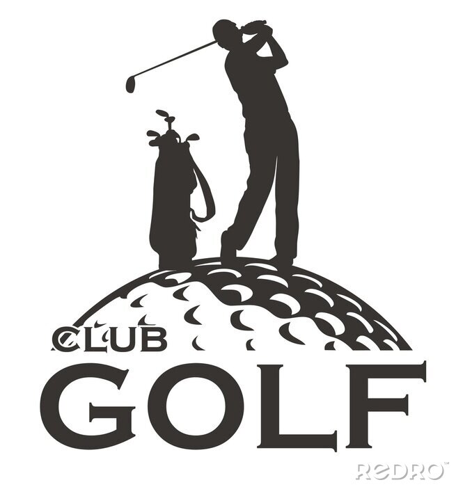 Sticker Golfspieler steht auf dem Golfball Grafik