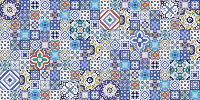 Sticker Gorgeous seamless pattern white colorful Moroccan, Portuguese tiles, Azulejo, ornaments. Can be used for wallpaper, pattern fills, web page background, surface textures.