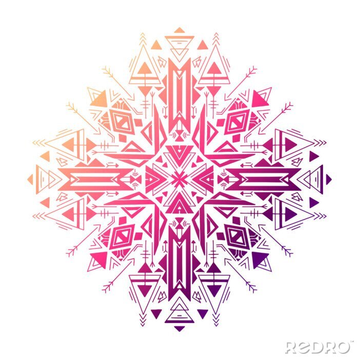 Sticker Gradient tribal geometric mandala. Color native ornament on a white background. Mystical pattern. Vector colorful folk pattern for cards, stickers, scrapbooking decoration and your creativity.