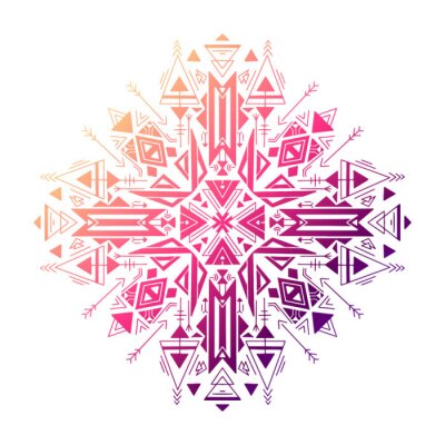 Sticker Gradient tribal geometric mandala. Color native ornament on a white background. Mystical pattern. Vector colorful folk pattern for cards, stickers, scrapbooking decoration and your creativity.