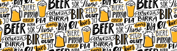 Sticker Grafik mit Aufschrift Bier verschiedene Sprachen