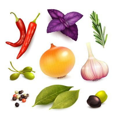 Sticker Grafik mit Gewürzen und Gemüse