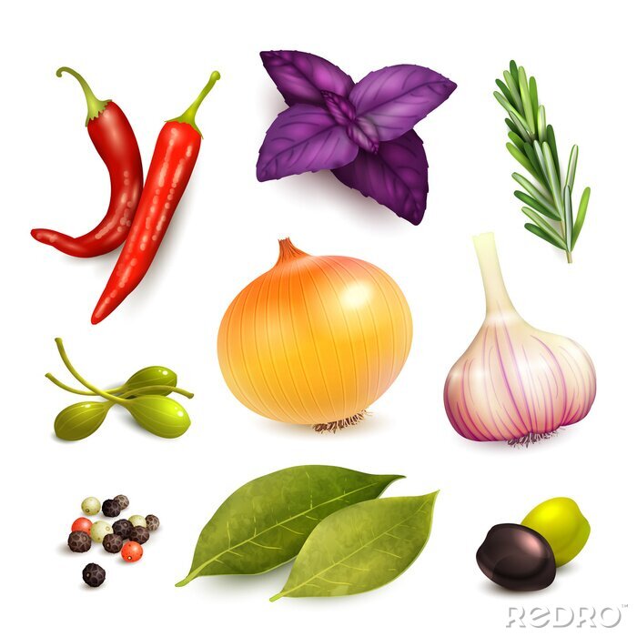 Sticker Grafik mit Gewürzen und Gemüse