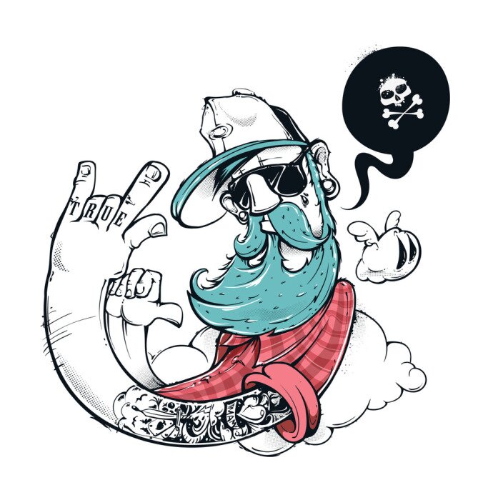 Sticker Grafik mit Hipster auf Graffiti