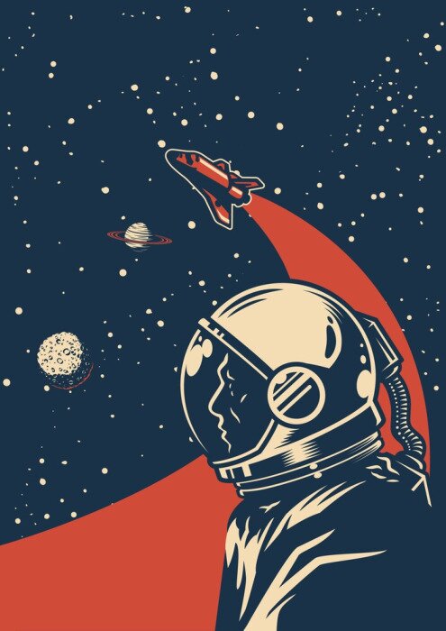 Sticker Grafik Vintage mit einem Astronauten