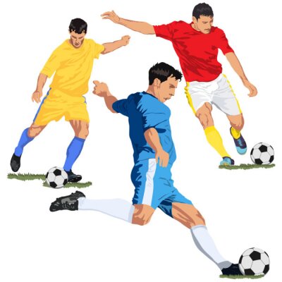 Sticker Grafiken mit Fußballspielern, die den Ball schießen