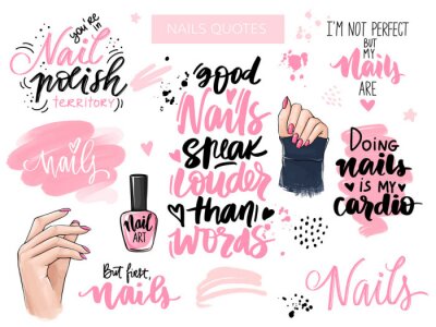 Sticker Grafiken und Slogans zum Thema Nägel