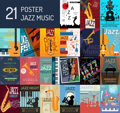 Sticker Grafiken zur Werbung für Konzerte und Jazzbands