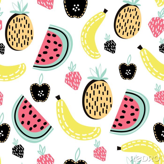 Sticker Grafische Früchte Wassermelonen Ananas Erdbeeren