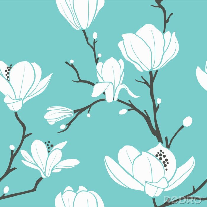 Sticker Grafische Magnolie auf blauem Hintergrund