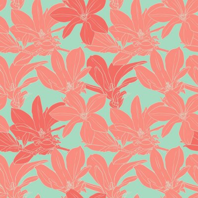 Tapete Grafische rosa Magnolien auf dem Hintergrund