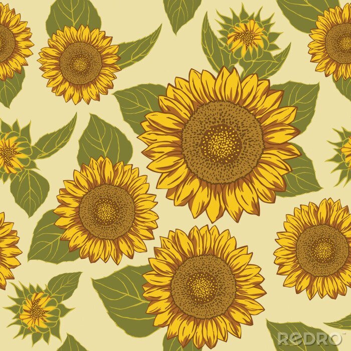 Sticker Grafische Sonnenblumen auf dem Hintergrund in Beige