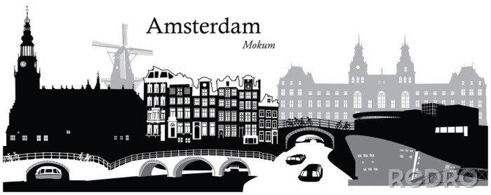 Sticker Grafisches Panorama von Amsterdam