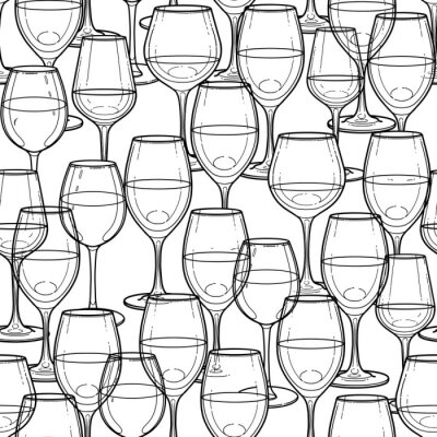 Graphic seamless pattern of vector wine glasses