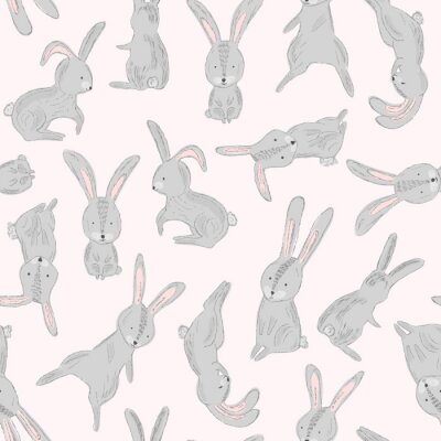 Sticker Graue Hasen auf hellrosa Hintergrund