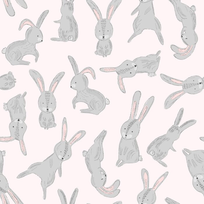 Sticker Graue Hasen auf hellrosa Hintergrund