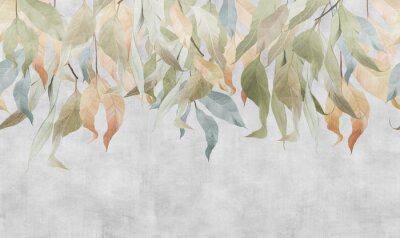 Graue Wand mit Blättern