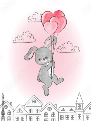 Sticker Grauer Hase mit Luftballons