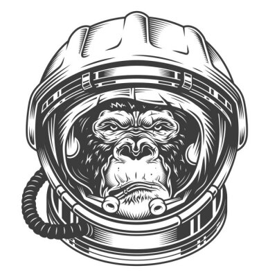Sticker Griesgrämiger Gorilla mit Astronautenhelm Porträt