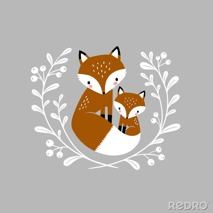 Sticker Großer und kleiner Fuchs, umgeben von einem weißen Kranz