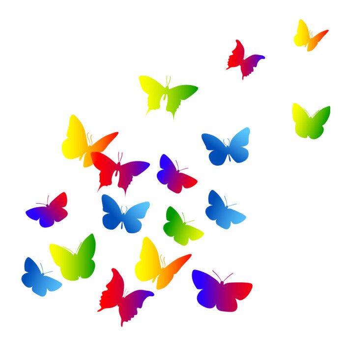 Sticker Grüne gelbe und rote Schmetterlinge