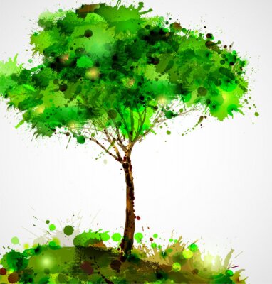 Sticker Grüner abstrakter Baum bildet durch blots