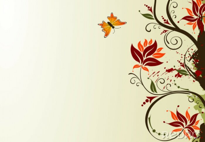 Sticker Grunge malen Blume Hintergrund mit Schmetterling, Vektor