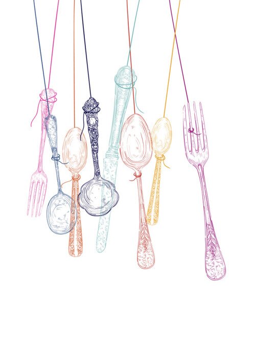 Sticker Hängende Elemente Besteck Silhouetten