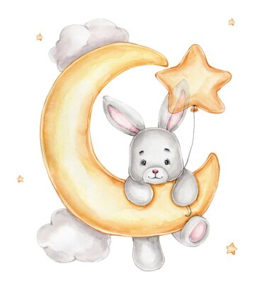 Sticker Häschen auf dem Mond