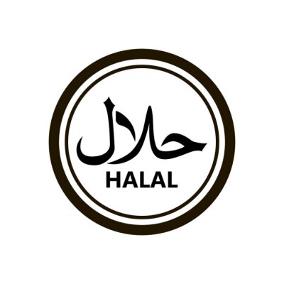 Sticker Halal logo vector. Halal food emblem .Sign design. Certificate tag. Food product dietary label for apps and websites