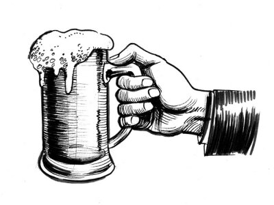 Sticker Hand, die einen Bierkrug hält Zeichnung