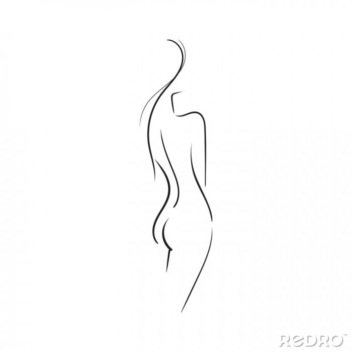 Sticker Hand-drawn Beautiful nude young woman isolated on white background.Line illustration.Beauty Logo.Stock vector illustration.