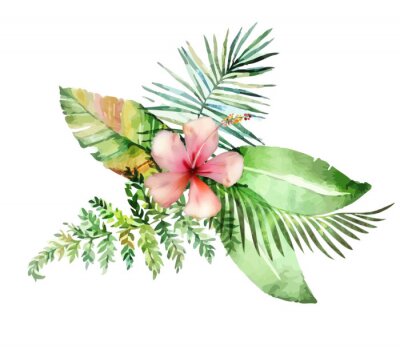 Sticker Hand drawn watercolor tropical plants.